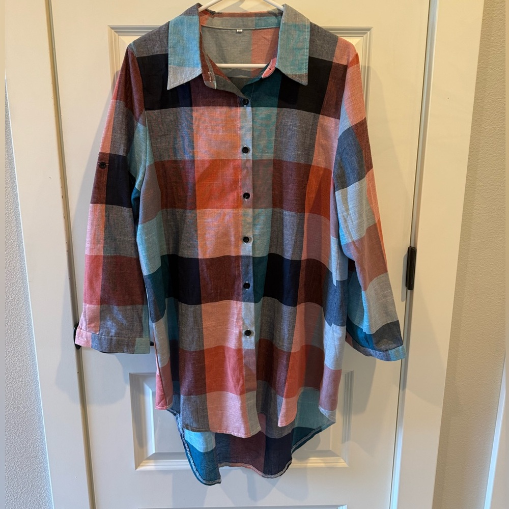 Colorful Plaid Button-Up Shirt